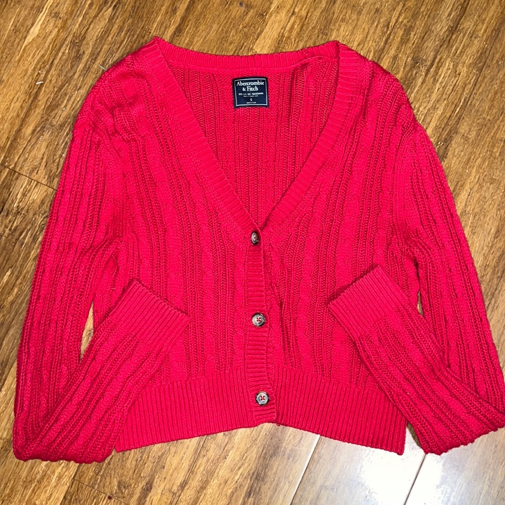 Abercrombie & Fitch Red Cable Knit Cardigan Sweater